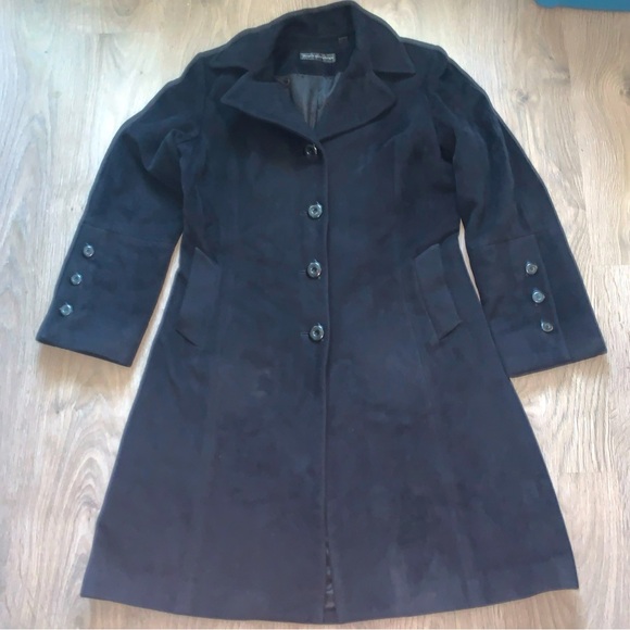 Dana Buchman Angora & Wool Coat Women’s Size 12 Black  Button Closure - Picture 1 of 10